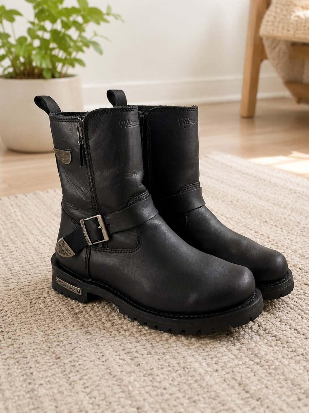 Milwaukee MB207 Afterburner Black Leather Motorcycle Biker Boots Men’s 8.5 USA